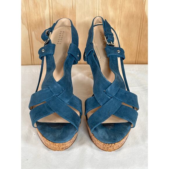 Barneys New York Women's Platform Chunky Heels-Blue Suede Leather Size 9 - Picture 2 of 11